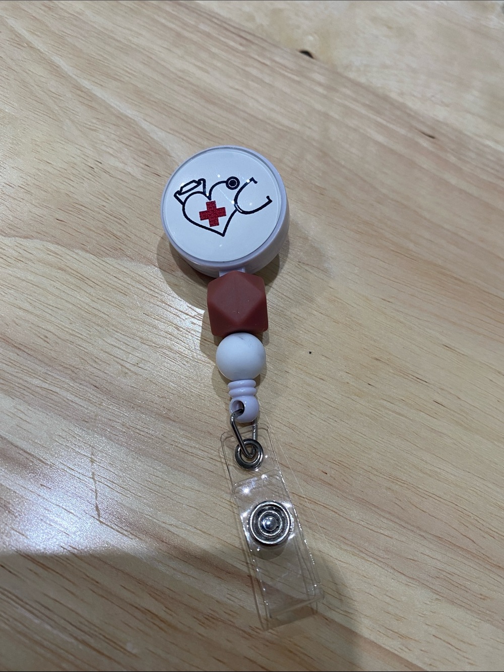 Medical Badge Reel with Red Cross Heart Design